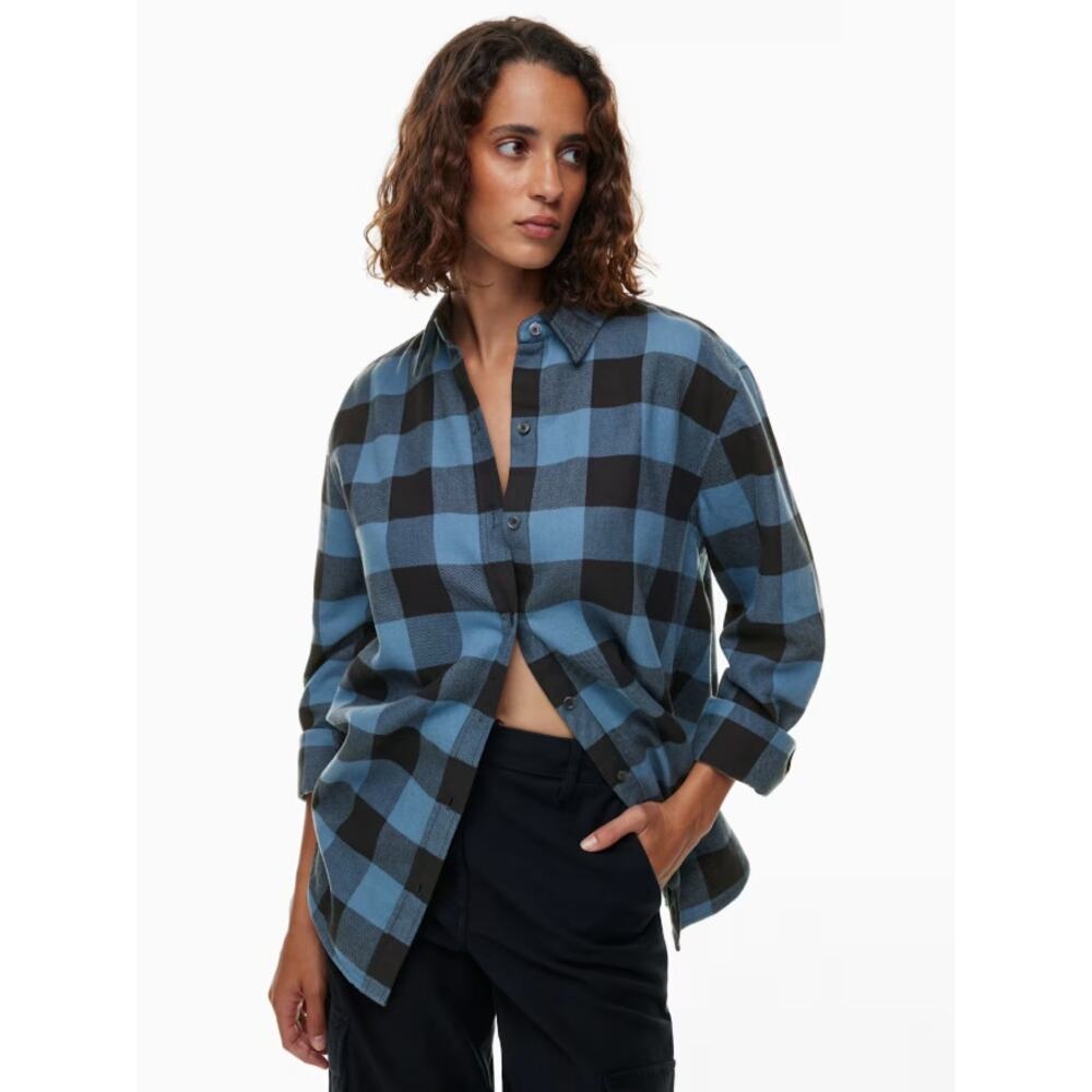 Wilfred Free Aritzia Blue Black Plaid Sail Button Down Shirt Flannel Women's XS